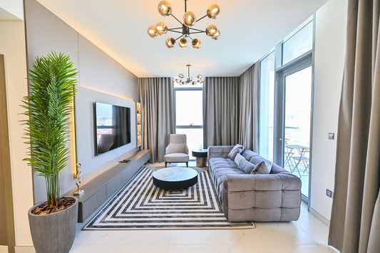 Corner One-Bedroom Apartment with Lagoon & Burj Khalifa Views